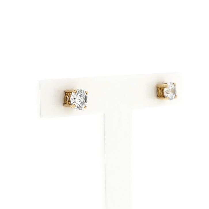 Gouden oorstekers met zirconia (Oorbellen), Handtassen en Accessoires, Oorbellen, Goud, Gebruikt, Met edelsteen, Goud, Ophalen of Verzenden