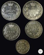 Servië. Petar I. Set of 5 coins: 50 Para, 1 & 2 Dinara