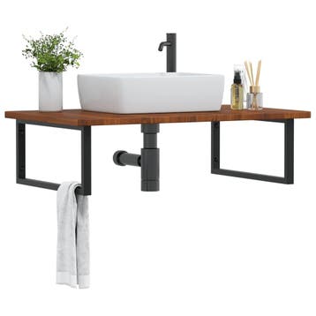 vidaXL Badkamer wandschap staal en massief eikenhout, Verzenden