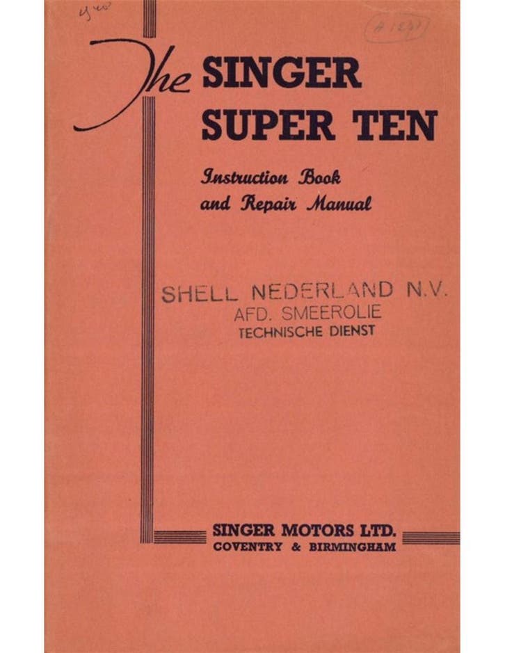 1948 SINGER TEN INSTRUCTIEBOEKJE ENGELS, Auto diversen, Handleidingen en Instructieboekjes