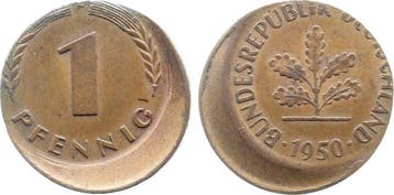 Duitsland Fehlpraegung 1 Pfennig 1950 F dezentriert gepra..., Verzenden