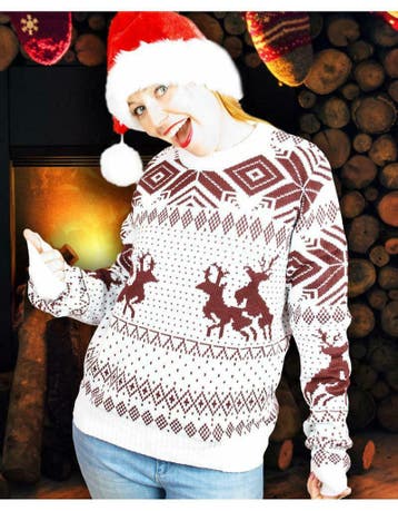 Foute kerst pull ondeugende rendieren bruin wit unisex, Ophalen of Verzenden, Nieuw