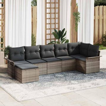 vidaXL Tuinbank Set 7 st Grijs poly rattan, Verzenden, Nieuw