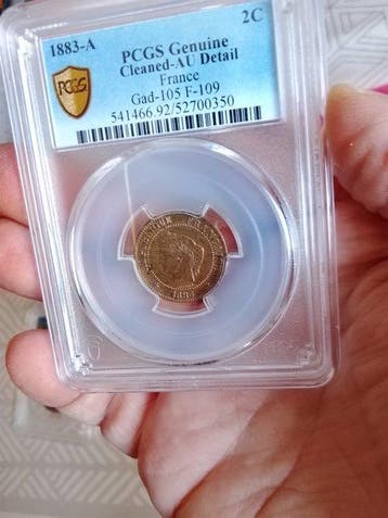 Frankrijk. Lot de 2 monnaies gradées PCGS (2 Centimes 1883-A