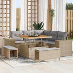 vidaXL Tuinbank Set met kussen 8 pcs Beige poly rattan, Verzenden, Nieuw