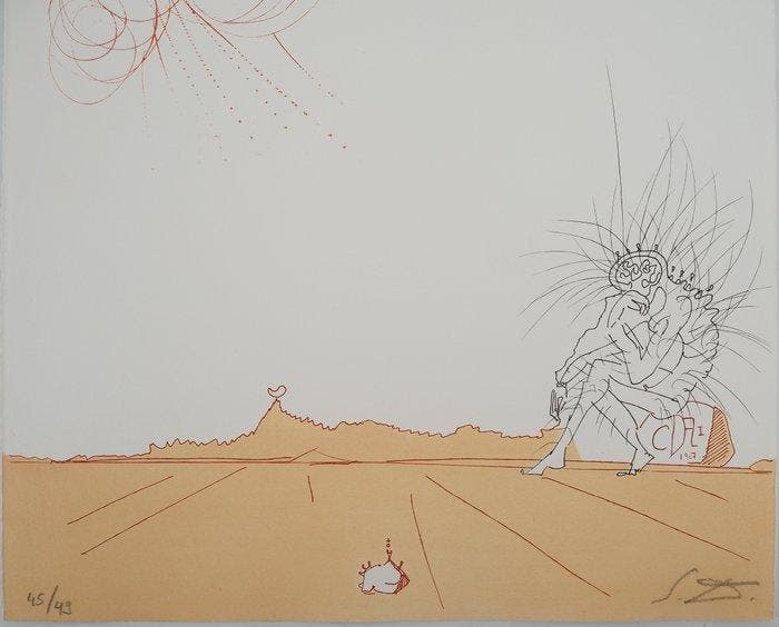 Salvador Dali (1904-1989) - Paysage iberique : Penseur, Antiek en Kunst, Antiek | Overige Antiek
