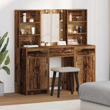 vidaXL Dressing tafel set met LED 3 st Oudhout Bewerkt hout, Huis en Inrichting, Verzenden, Nieuw