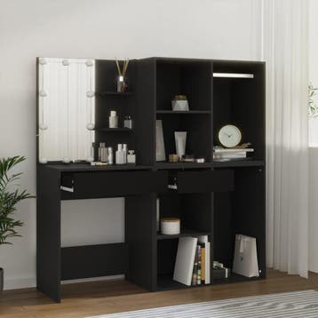 vidaXL Kaptafel met kastjes LED bewerkt hout zwart, Verzenden