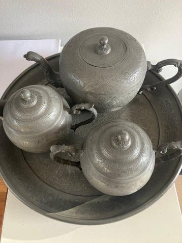 wahlee swatow pewter - Drinkservies (4) - Tin - Chinees tin, Antiquités & Art