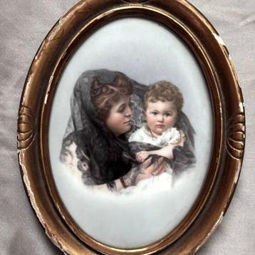 Porseleinmalerei Moeder en Kind - Plaque - Porselein