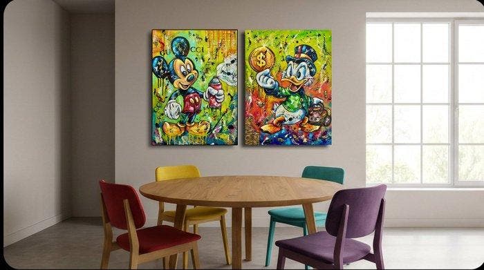 Gomez Cacho 80 x 120 cm - La Gran Fortuna: Tío Gilito con, Antiek en Kunst, Kunst | Schilderijen | Modern