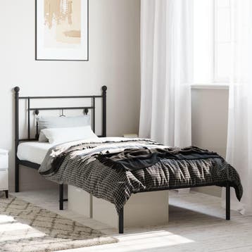 vidaXL Bedframe met hoofdbord metaal zwart 90x200 cm, Verzenden
