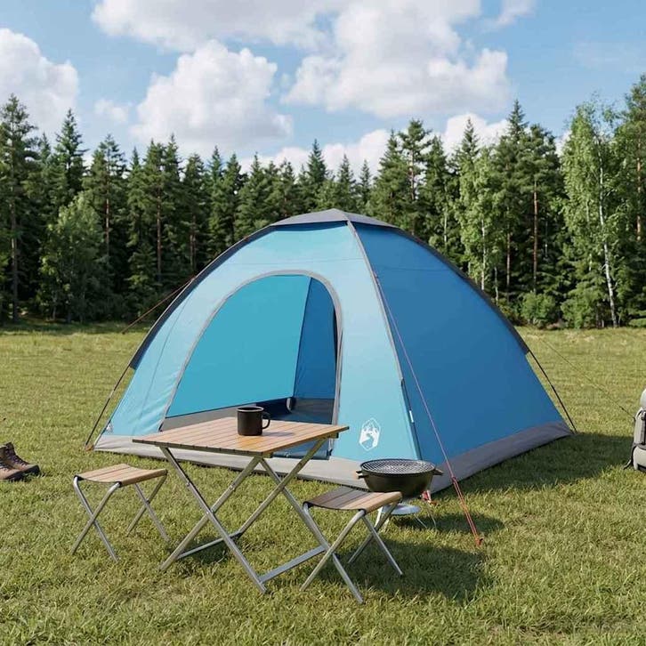 vidaXL Kamperen tent 4-persoons Blauw 185T Polyester met, Caravanes & Camping, Tentes, Envoi