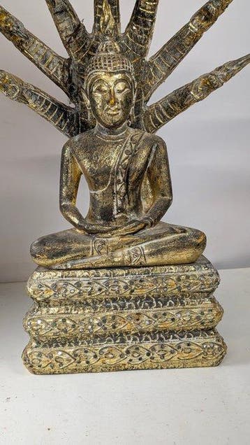 Grote houten meditatieboeddha in Thaise Sukhothai-stijl. -, Antiek en Kunst
