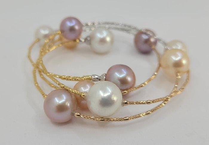 Armband - 18 karaat Witgoud, Roségoud, Geel goud, 9x10,5 mm, Handtassen en Accessoires, Armbanden