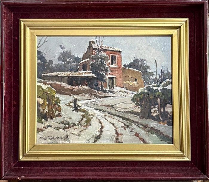 Alfredo Sablautzki (1921-2003) - Paesaggio Innevato, Antiek en Kunst, Kunst | Schilderijen | Klassiek