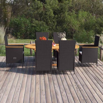vidaXL 7-delige Tuinset poly rattan zwart, Verzenden, Tuinset