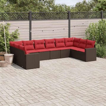 vidaXL 10-delige Loungeset met kussens poly rattan bruin, Verzenden, Nieuw, Loungeset