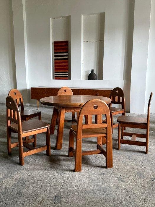 Wasa - Stoel - Vurenhout - Eettafel en 6 stoelen, Antiquités & Art, Antiquités | Meubles | Chaises & Canapés