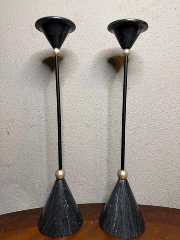 Kaarsenhouder (2) - Marmer - paar kandelaars van 35 cm!