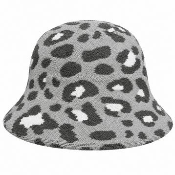 Bucket Hat Hoedje – Panterprint - Gebreid Lichtgrijs, Nieuw
