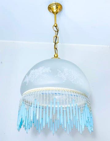 Lampe à suspendre - Verre, Laiton, Antiquités & Art