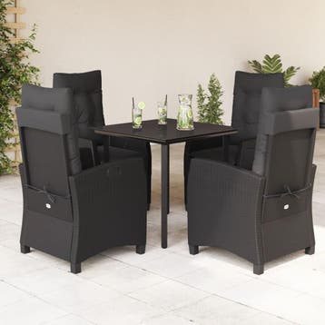 vidaXL 5-delige Tuinset met kussens poly rattan zwart, Verzenden, Nieuw, Tuinset