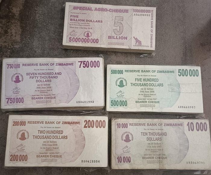 Zimbabwe. - 100 x 10.000, 100 x 200.000, 100 x 500.000, 100, Postzegels en Munten, Bankbiljetten | Europa | Niet-Eurobiljetten
