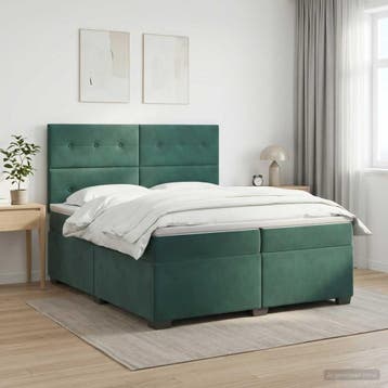 vidaXL Boxspringbed met matras Donkergroen 200 x 200 cm, Verzenden