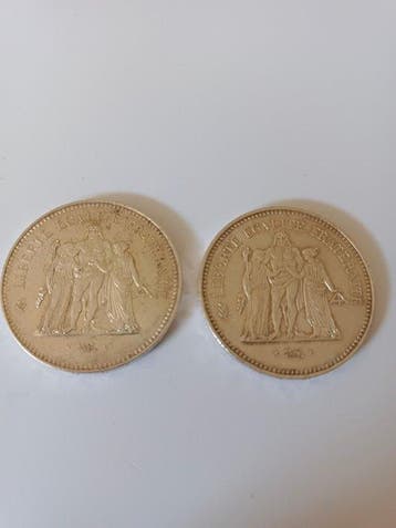 France. 50 Francs 1975 et 1977 Hercule (lot de 2 monnaies en