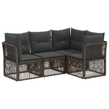 vidaXL Tuinbank Set 4 pcs Grijs poly rattan, Tuin en Terras, Verzenden, Nieuw