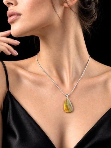 Zeer heldere 925 sterling zilveren barnsteenketting –, Antiek en Kunst