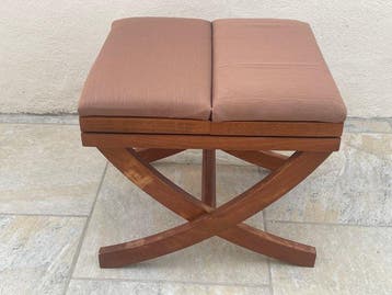 Tafel - Hout, Messing, Textiel - Transformeerbare kruk/poef