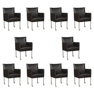 Set van 10 Leren eetkamerstoelen Desire - Granada Graphite, Ophalen of Verzenden