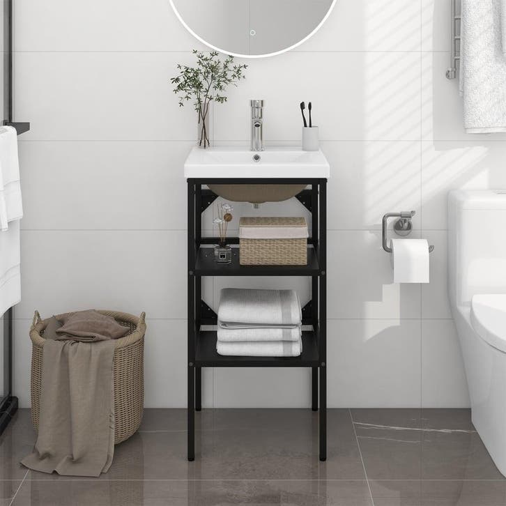 vidaXL Wastafelframe met inbouwwastafel ijzer zwart, Maison & Meubles, Tables | Coiffeuses, Envoi