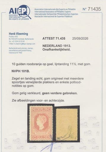 Nederland 1913 - Jubileumzegels 100 jaar Koninkrijk, 10 Gld, Gestempeld