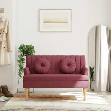 vidaXL Bankje met kussens 113x64,5x75,5 cm stof wijnrood, Verzenden