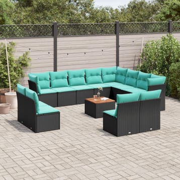 vidaXL 13-delige Loungeset met kussens poly rattan zwart, Verzenden, Loungeset