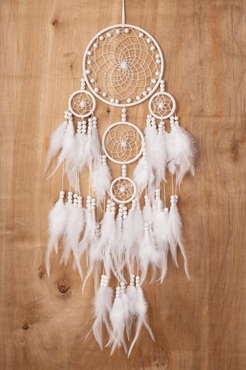 Dromenvanger Mandala Wit Dreamcatcher Veren Macramé Bohemian, Hobby en Vrije tijd, Ophalen of Verzenden, Nieuw
