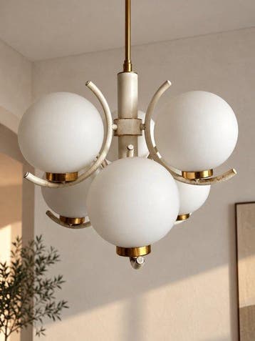 A six shade space age Sputnik style glass lamp with copper