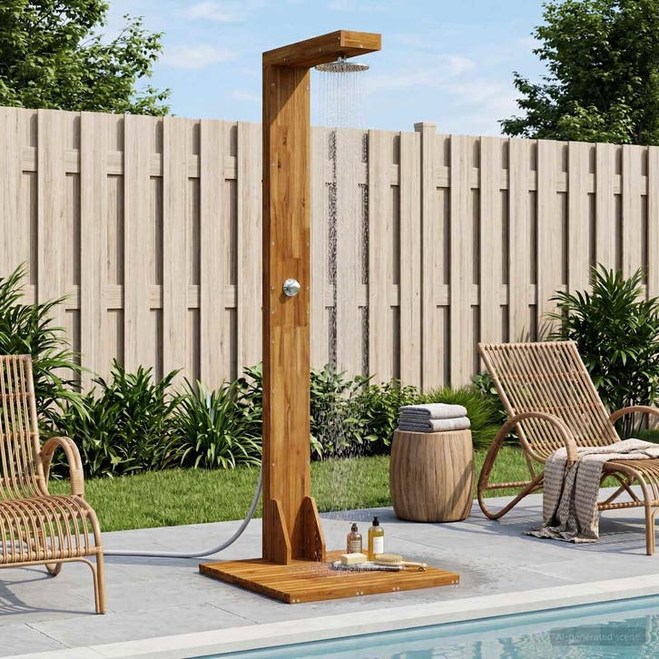 vidaXL Buitendouche 210,5 cm Massief acaciahout en roestvrij, Tuin en Terras, Zwembaden, Nieuw, Verzenden