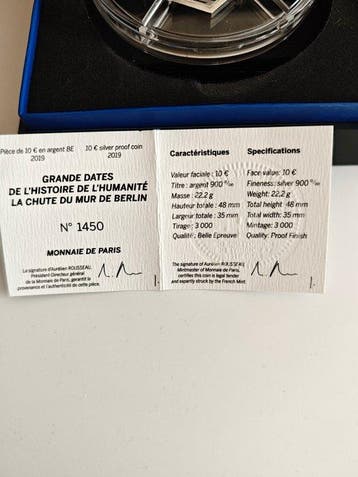 Frankrijk. 10 Euro 2019 Chute du Mur de Berlin Proof