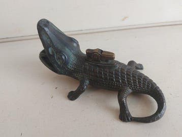 Vintage krokodil - Tafelaansteker - Koper, Antiek en Kunst