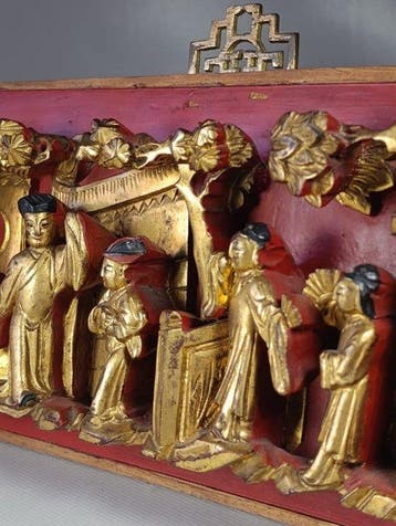 Bas relief scène de genres - Hout - China - Qing Dynastie