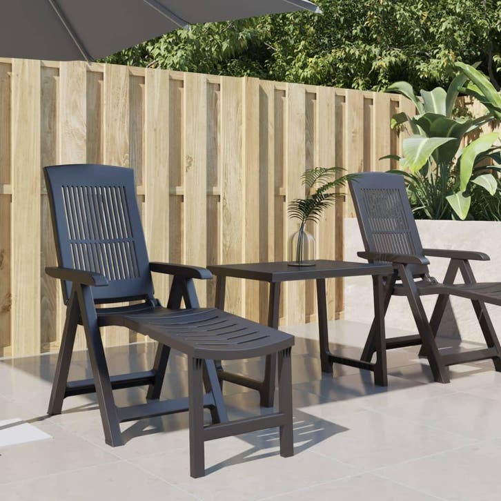 vidaXL Ligstoel kunststof antracietkleurig, Tuin en Terras, Ligbedden, Nieuw, Verzenden