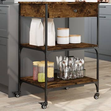 vidaXL Keukentrolley 60x48x89,5 cm bewerkt hout gerookt, Verzenden, Nieuw