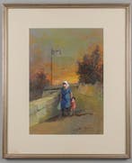 Aniello Eco (1919-2000) - Donna e Bambino al Tramonto