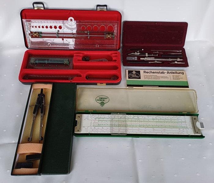 Collection thématique - Règle à calcul et ensemble de compas, Antiek en Kunst, Antiek | Speelgoed