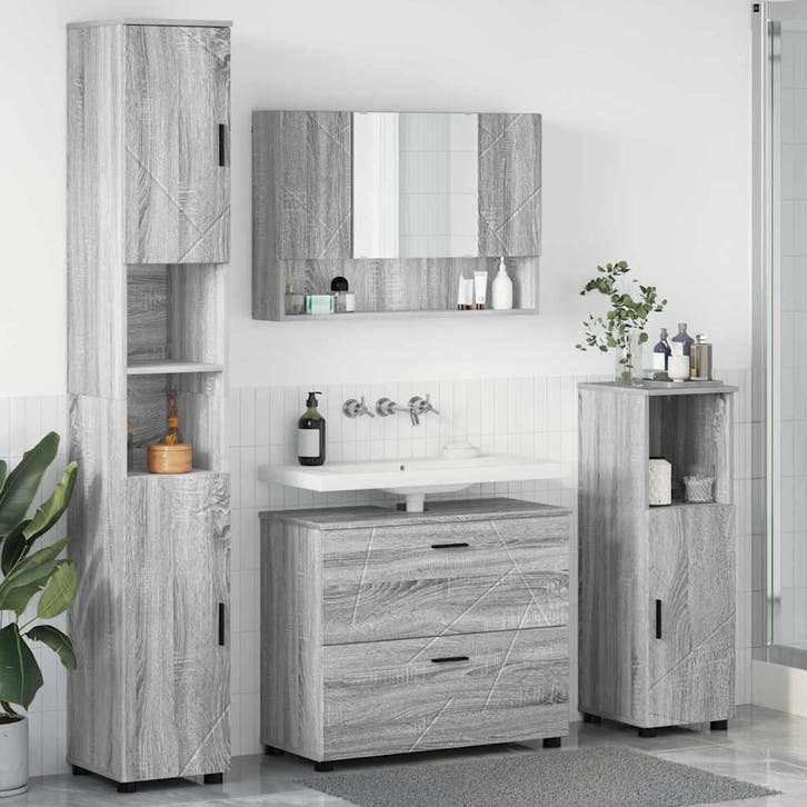 vidaXL Badkamermeubel Set 4 st Grijs Sonoma 35 x 30 x 192 cm, Huis en Inrichting, Badkamer | Badkamermeubels, Nieuw, Verzenden