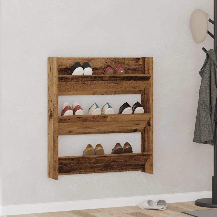vidaXL Wandschoenenkast 80x18x90 cm bewerkt hout oud, Huis en Inrichting, Kasten | Schoenenkasten, Nieuw, Verzenden